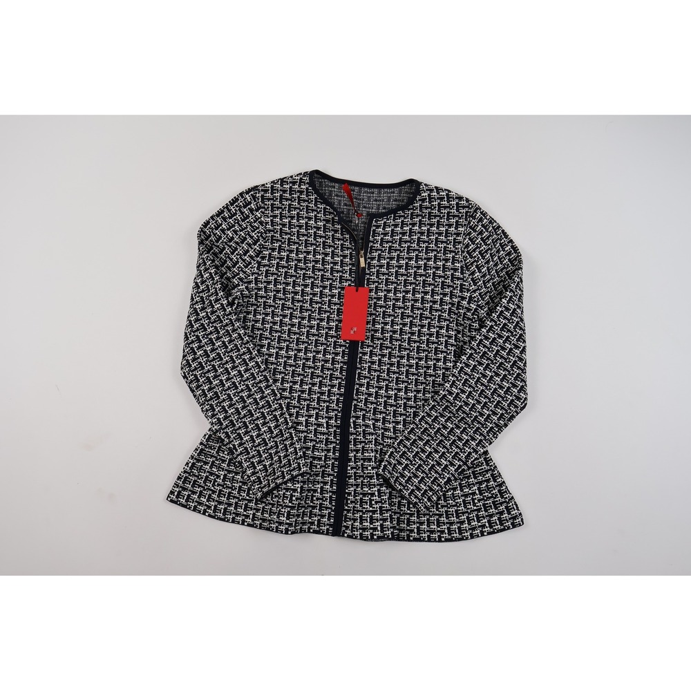Carolina Herrera Cardigan Peplum Zip Front Navy White S NWT 680